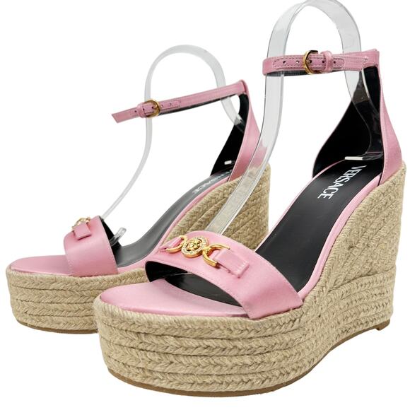 New Versace 95 Medusa Satin Espadrille Wedge Sandals Pink Size 40 - Picture 3 of 10